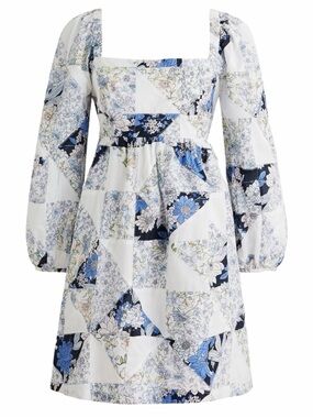 J. Crew Squareneck Cotton Blue and White Floral Patchwork Dress